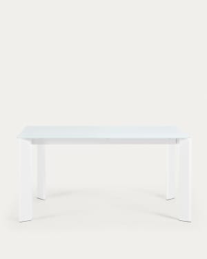 Table extensible Axis en verre blanc et pieds en acier finition blanche 160 (220) cm