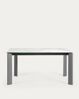 Table extensible Axis grès cérame finition Kalos blanche pieds anthracite 160 (220) cm