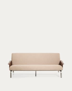 Amsen light brown 3-seater sofa in walnut plywood with brushed stainless steel legs 190cm FSC 100%