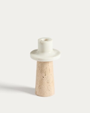 Candelabro Zalvori in marmo bianco e travertino 18 cm