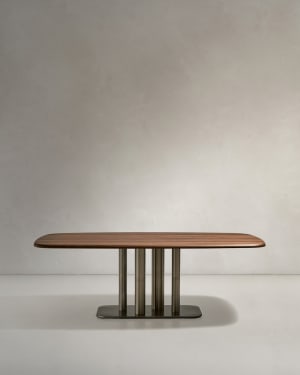 Melvar table made from FSC 100% walnut veneer and legs with brushed stainless steel base 220 x 110cm