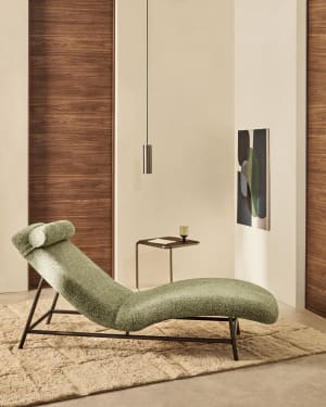 Divan Osla mit grüner Chenille und Beinen aus gebürstetem Edelstahl, 175 cm