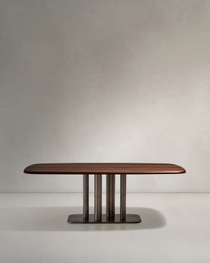 Tavolo Melvar in impiallacciato di noce 100% FSC e gambe con base in acciaio inox spazzolato 220 x 110 cm