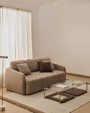 Laira 3-seater sofa bed in taupe chenille 218cm FSC Mix Credit