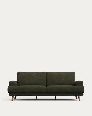 Karin 3-seater sofa green with solid beech wood legs with natural finish, 231 cm