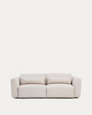 Lares 3-seater sofa with motorised sliding seats and reclining headrest in beige chenille 240cm