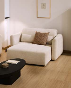 Lares 2-seater sofa with motorised sliding seats and reclining headrest in beige chenille 150cm