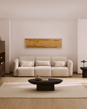 Lares 3-seater sofa with motorised sliding seats and reclining headrest in beige chenille 255cm