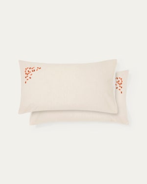 Virelda set of 2 beige cotton and linen pillow cases with embroidery detail 50 x 70 cm