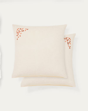 Virelda set of 2 beige cotton and linen pillow cases with embroidery detail 65 x 65 cm