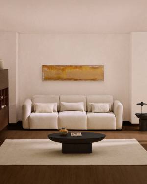 Lares 3-seater sofa with motorised sliding seats and reclining headrest in beige chenille 255cm