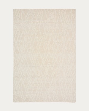 Selira beige wool rug with embroidered effect 300 x 200cm