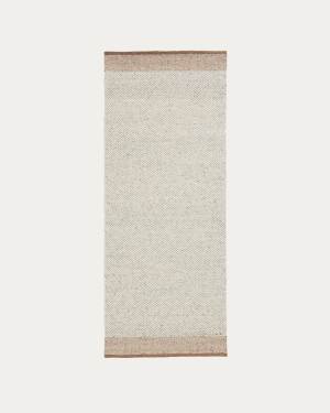Nifelia beige wool jacquard runner rug 200 x 80cm