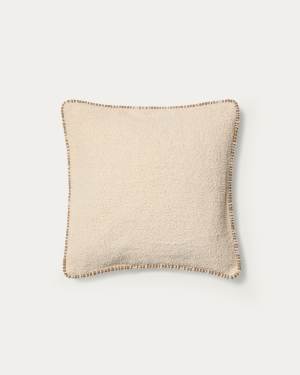 Enari beige cotton cushion cover with contrasting brown trim 50 x 50cm