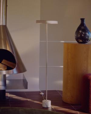Lynor brushed metal floor lamp with white marble base
