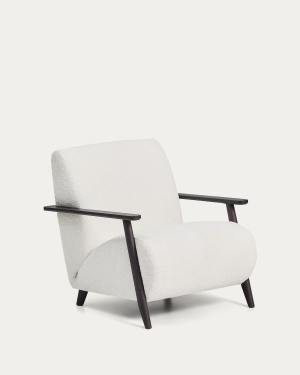 Meghan fire-retardant armchair in ecru bouclé and solid ash wood with wenge-coloured finish FSC Mix Credit