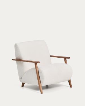 Meghan fire-retardant armchair in ecru bouclé and solid ash wood with walnut-coloured finish FSC Mix Credit