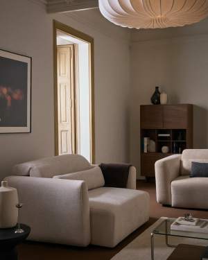 Lares 2-seater sofa with motorised sliding seats and reclining headrest in beige chenille 150cm