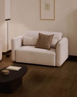 Canapé Lares 2 places avec sièges coulissants électriques et appui-tête inclinable en chenille beige 150 cm