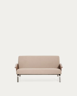 Amsen light brown 2-seater sofa in walnut plywood with brushed stainless steel legs 150cm