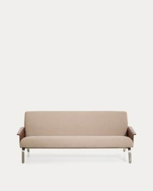 Amsen light brown 3-seater sofa in walnut plywood with brushed stainless steel legs 190cm