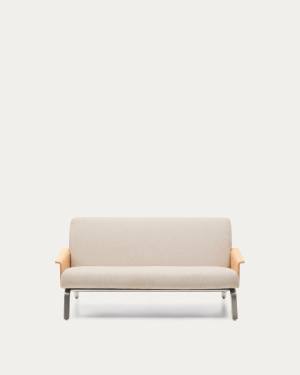 Amsen beige 2-seater sofa in oak plywood with brushed stainless steel legs 150cm