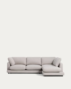 Gala 4-seater grey micro bouclé sofa with right-hand chaise longue FSC Mix Credit 300 cm