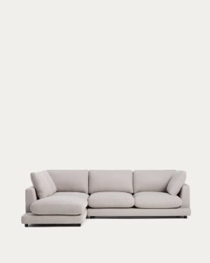 Gala 4-seater grey micro bouclé sofa with left-hand chaise longue FSC Mix Credit 300 cm