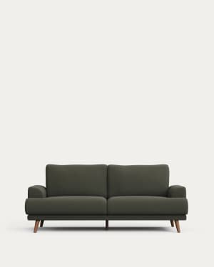 Karin 2-seater sofa in dark green chenille with solid beech wood legs 211cm