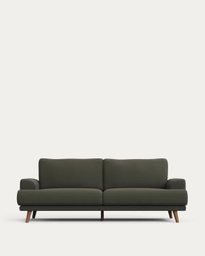 Karin dark green 3-seater sofa with solid beech wood legs 228cm