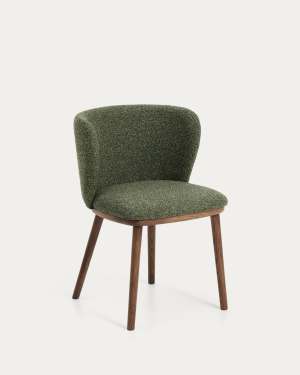Ciselia dark green thick chenille chair with solid ash wood legs with walnut-coloured finish FSC Mix Credit