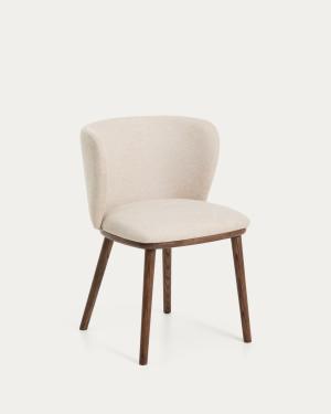Ciselia beige chenille chair with solid ash wood legs with walnut-coloured finish FSC Mix Credit