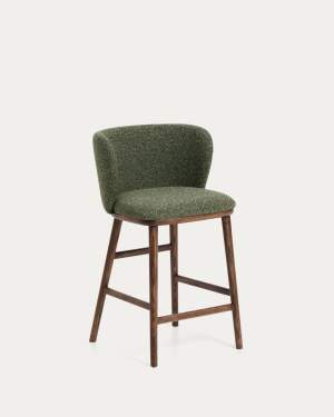 Ciselia dark green thick chenille stool with solid ash wood legs with walnut-coloured finish FSC Mix Credit 65cm