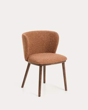 Ciselia terracotta thick chenille chair with solid ash wood legs with walnut-coloured finish FSC Mix Credit