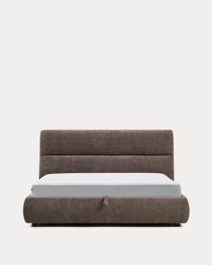 Dafra dark brown chenille removable-cover bed with lift-up storage base for a 180 x 200 cm mattress