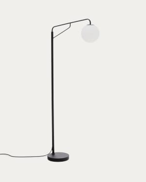Eilo floor lamp in black metal with frosted glass globe UK Adaptor