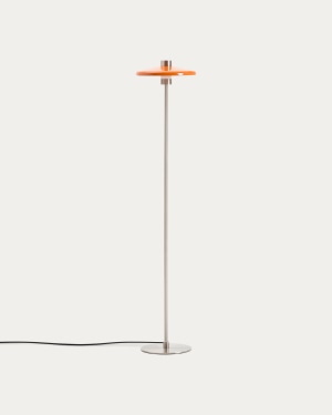 Nuvira floor lamp in light grey brushed metal and orange lampshade