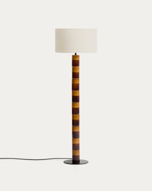 Mavran floor lamp with brown and mustard ceramic base and cotton lampshade