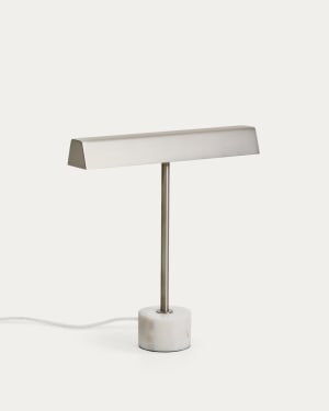 Lynor brushed metal table lamp with white marble base UK adaptor