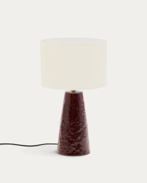 Drava table lamp in burgundy ceramic with cotton shade UK adaptor