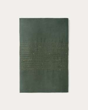 Τραπεζομάντιλο Flia λινό και βαμβακερό πράσινο με πράσινη λεπτομέρεια κεντήματος lurex 150 x 250 εκ
