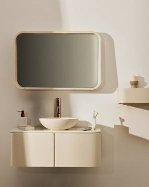 Salaya bathroom furniture in lacquered beige ash laminated plywood 90 x 45 cm