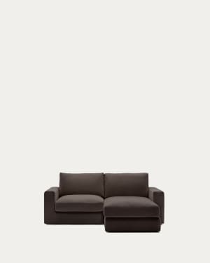 Alea removable cover modular sofa 3-seater in dark brown chenille right chaise longue 220 cm