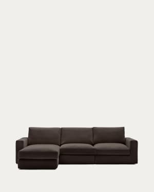 Alea removable cover modular sofa 4-seater in dark brown chenille left chaise longue 310 cm