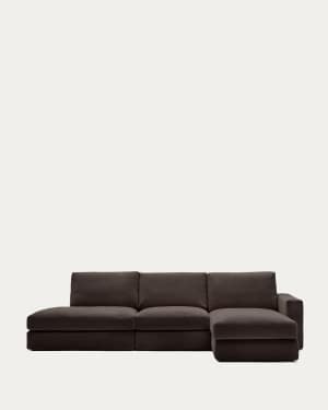 Alea removable cover modular sofa 5-seater in dark brown chenille right chaise longue 340 cm