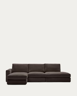 Alea removable cover modular sofa 5-seater in dark brown chenille left chaise longue 340 cm