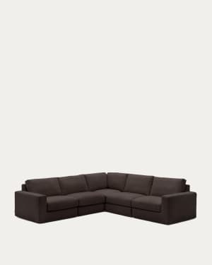 Alea removable cover modular sofa 5-seater in dark brown 310 x 310 cm