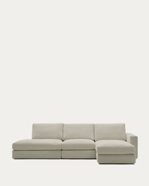 Alea removable cover modular sofa 5-seater in light brown chenille right chaise longue 340 cm