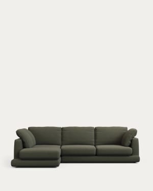 Gala 4-Sitzer-Sofa mit Chaiselongue links aus dunkelgrüner Chenille FSC Mix Credit 300 cm