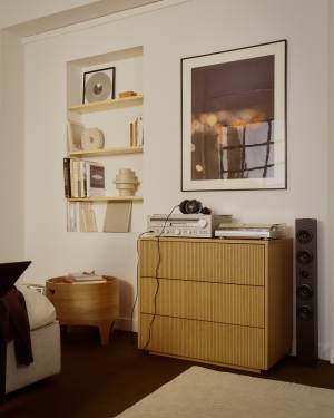 Commode Helvine 3 tiroirs en placage de chêne 90 x 78 cm FSC 100 %